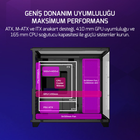 GAMEPOWER WARCRY TOPGLASS 4X ARGB FAN KASA BLACK