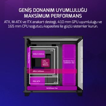 GAMEPOWER WARCRY TOPGLASS 4X ARGB FAN GAMING KASA 750W 
