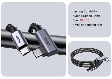 UNITEK TYPE-C HIZLI ŞARJ KABLOSU 90 DERECE 2 METRE 100W (C14123BK-2M)